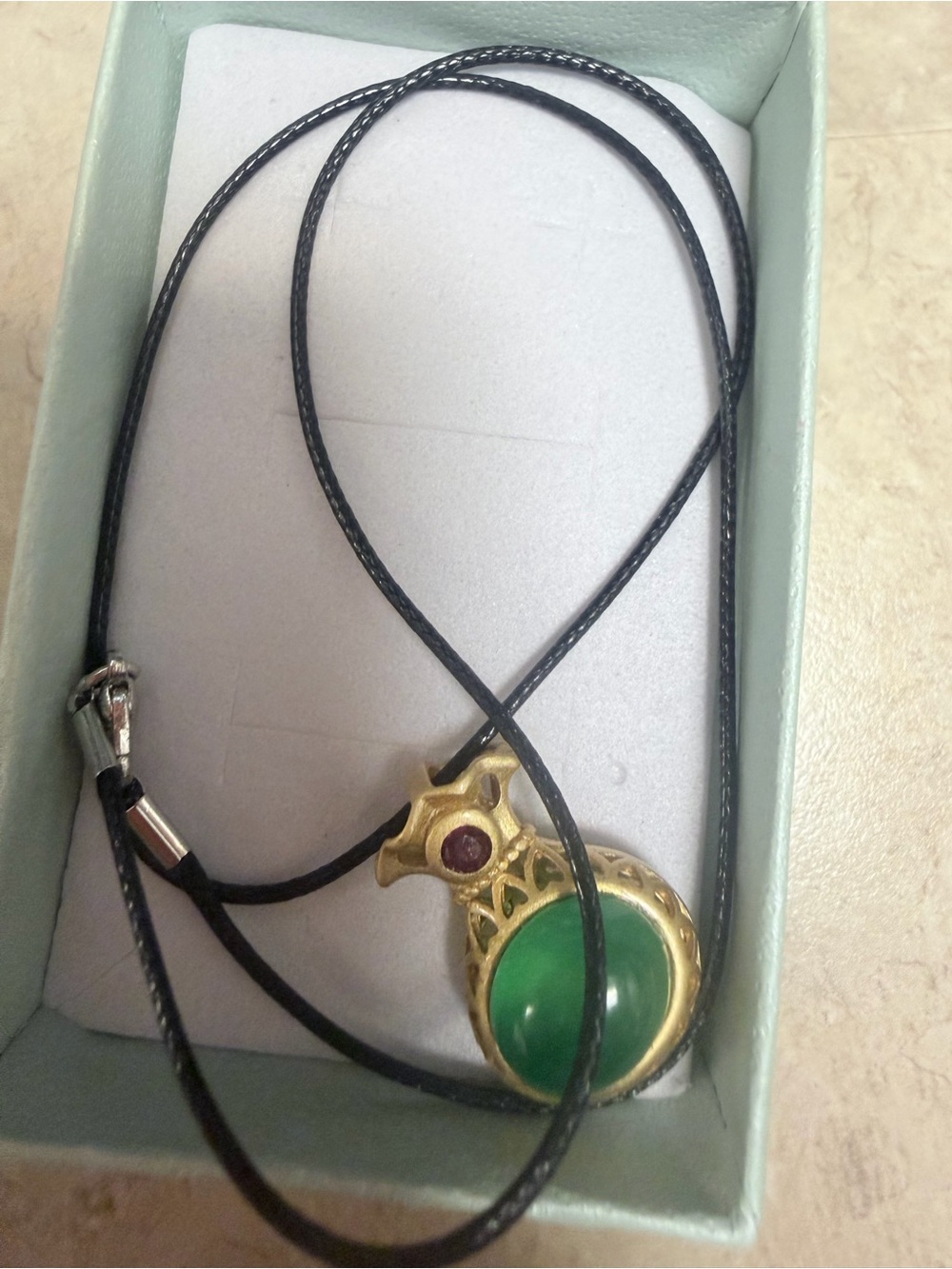 PLATED IN Gold-Tone Green CHALCEDONY Stone Pendant in MONEY BAG